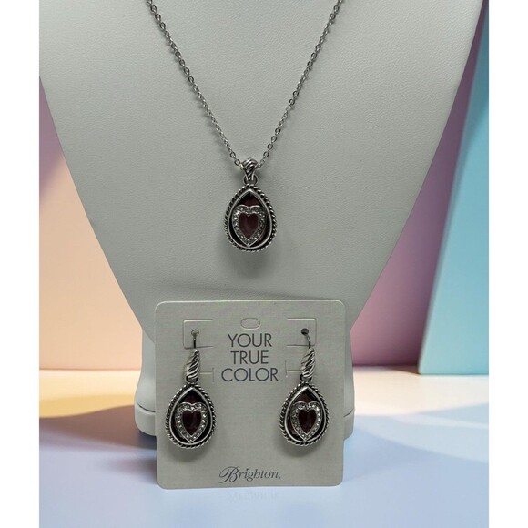 NWT Brighton Courageous Heart Necklace & Earrings Set Lavender Crystal - Picture 1 of 6